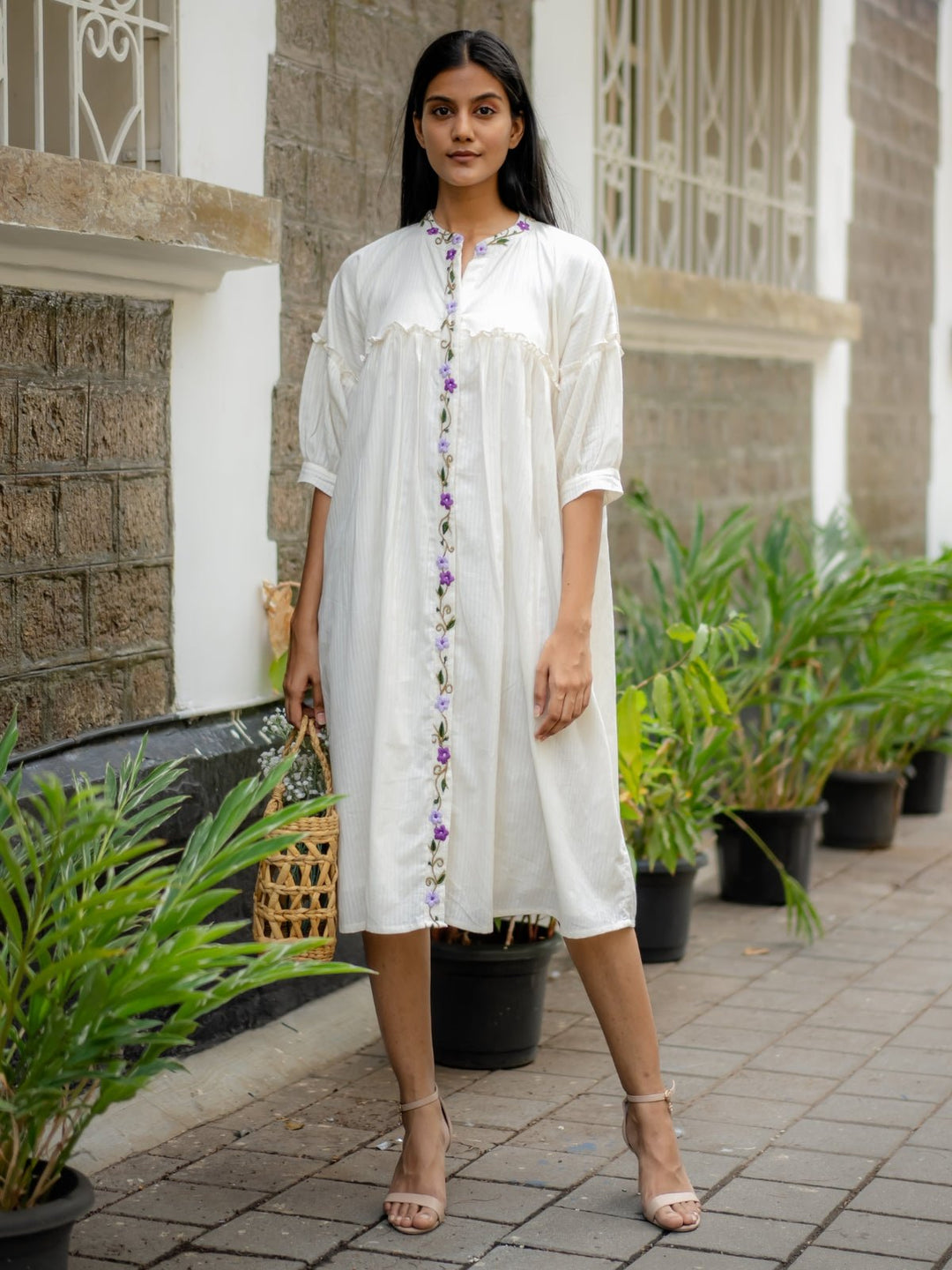 DressesWhite Embroidered Flare DressKrushnachuda