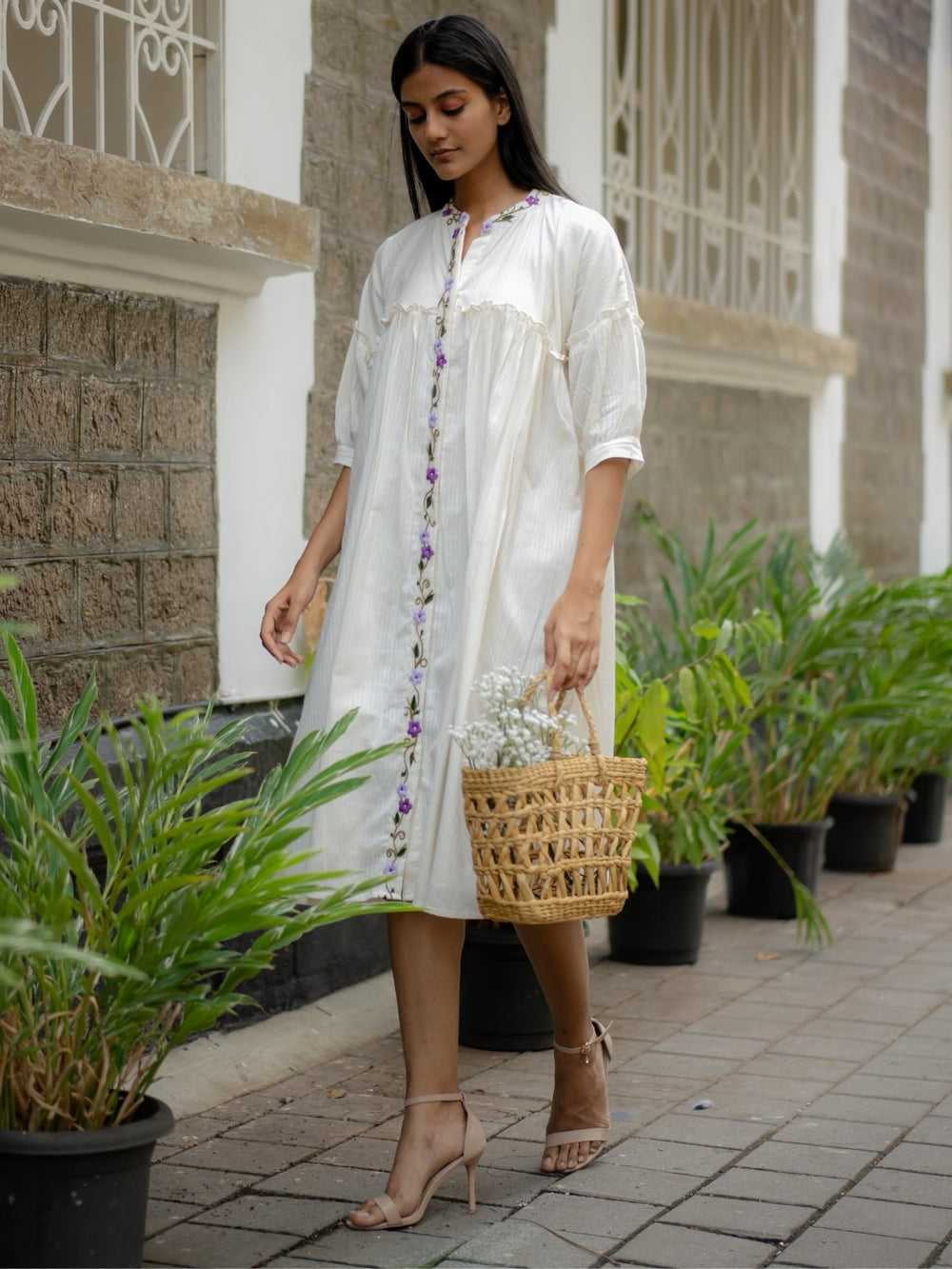 DressesWhite Embroidered Flare DressKrushnachuda