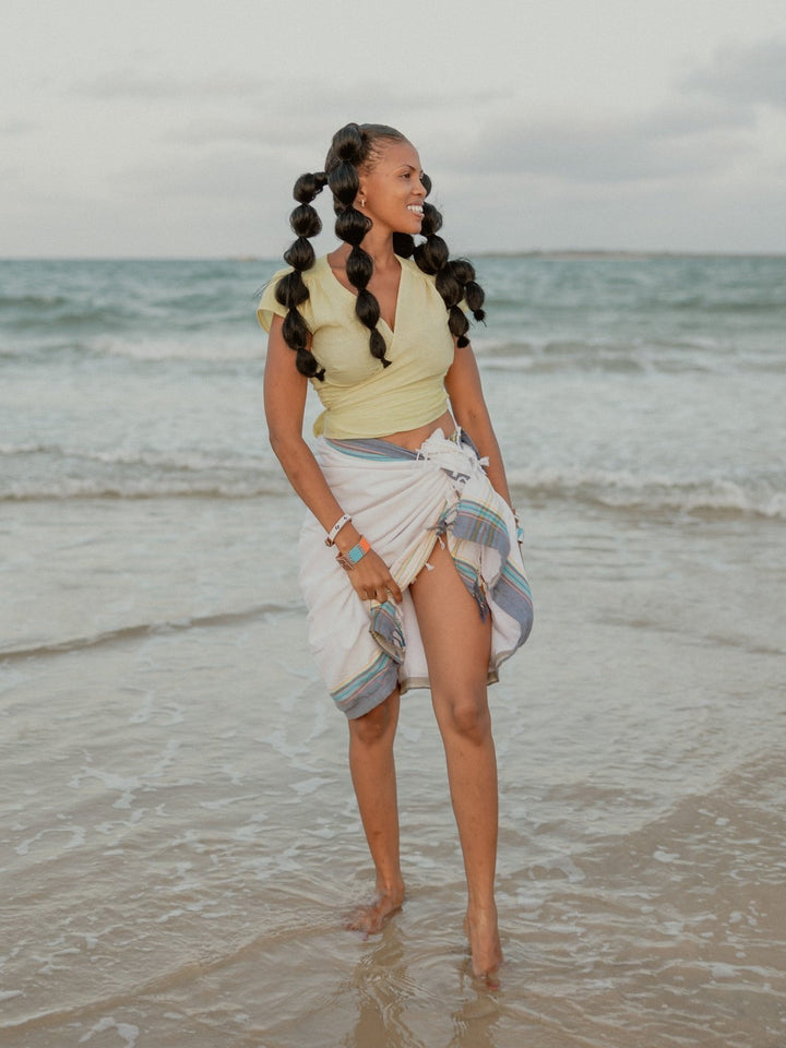 Bath LinenWhite with Navy Kenyan Beach TowelSwahili Coast