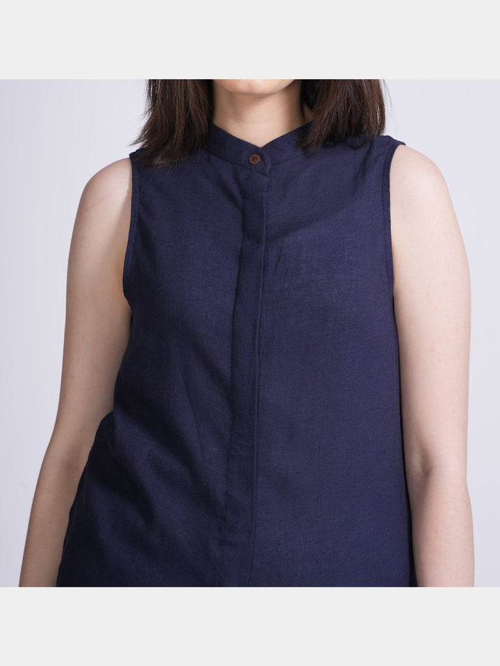 TopsWomen Linen Sleeveless Mandarin Collar ShirtSaltpetre