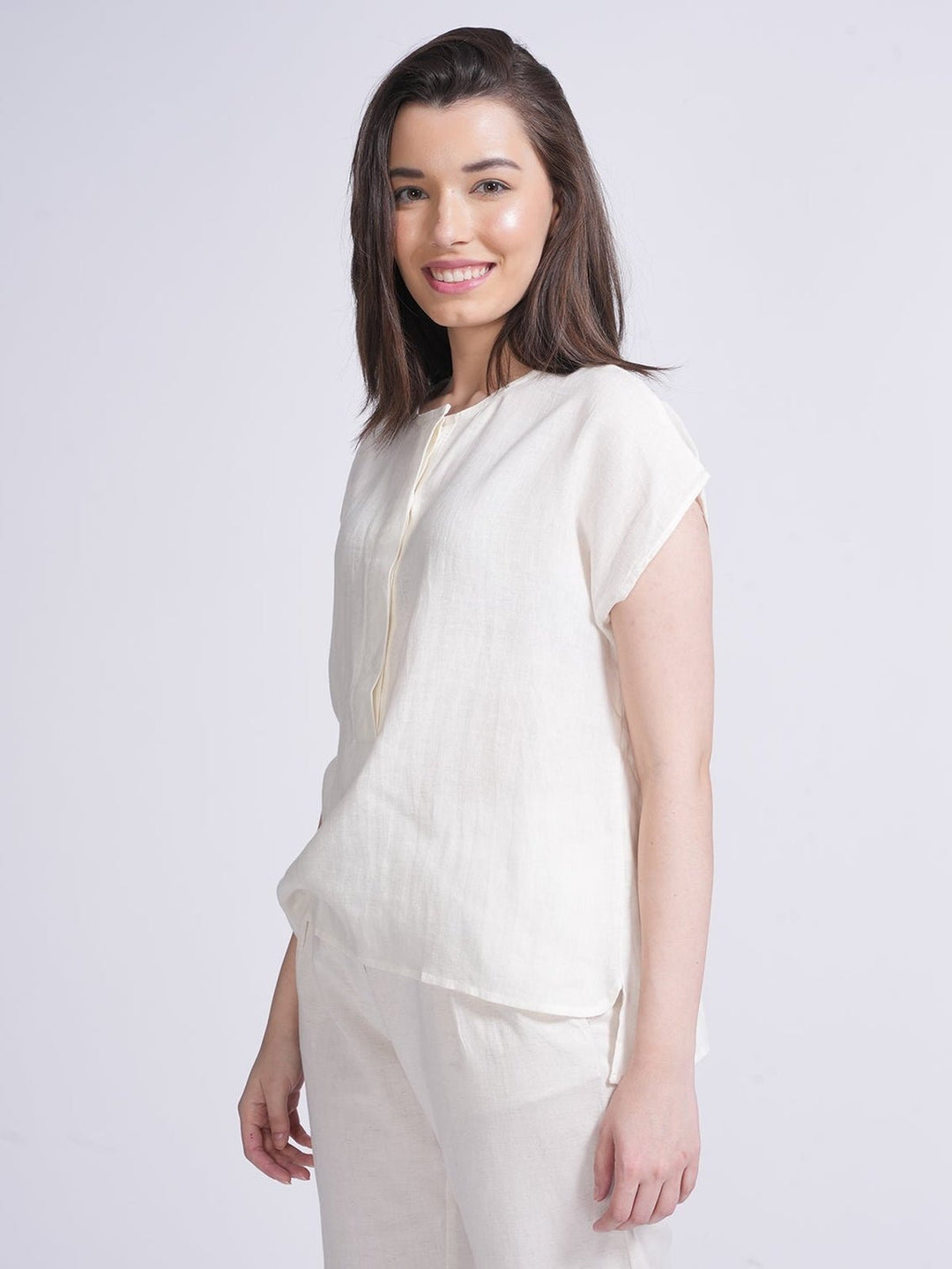 TopsWomen Linen Solid Half Placket TopSaltpetre