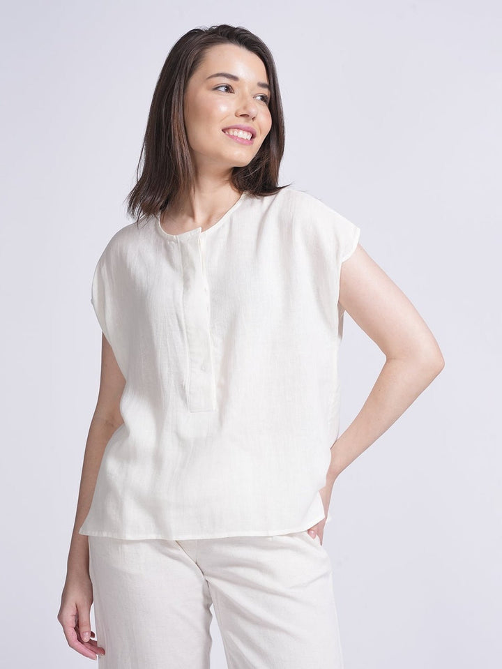 TopsWomen Linen Solid Half Placket TopSaltpetre