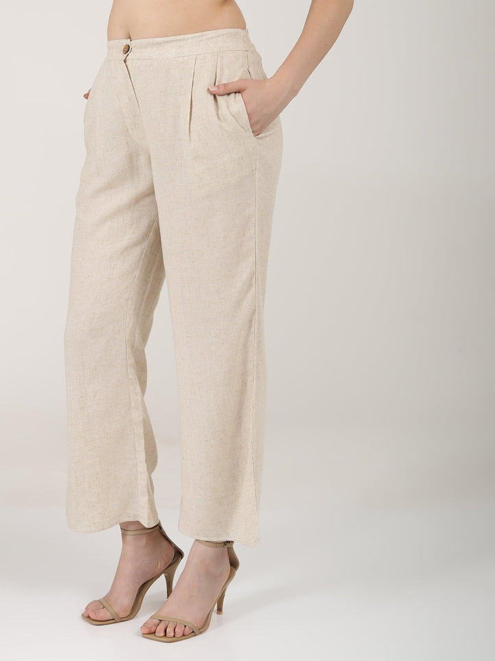 Pants & ShortsWomen Linen Solid Pleated Front TrousersSaltpetre