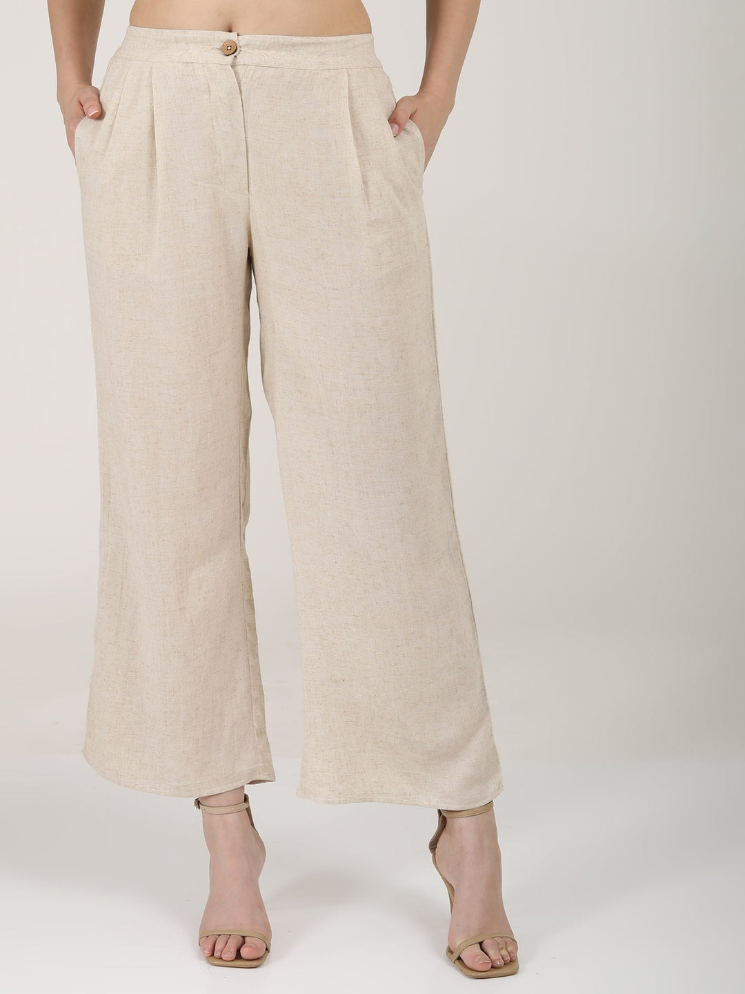 Pants & ShortsWomen Linen Solid Pleated Front TrousersSaltpetre