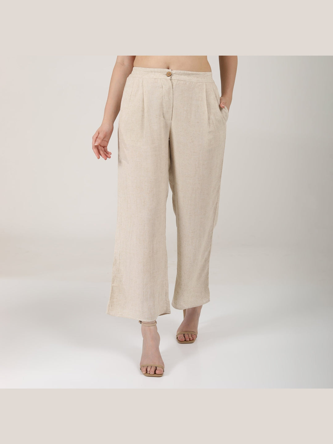 Pants & ShortsWomen Linen Solid Pleated Front TrousersSaltpetre