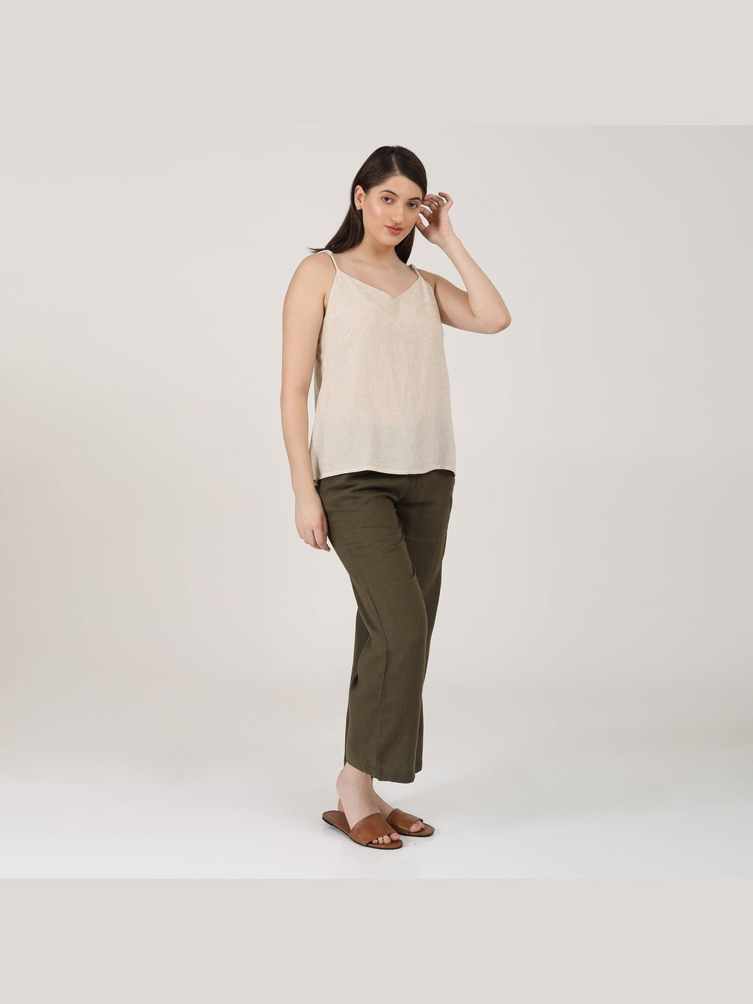 TopsWomen Linen Solid Slip TopSaltpetre