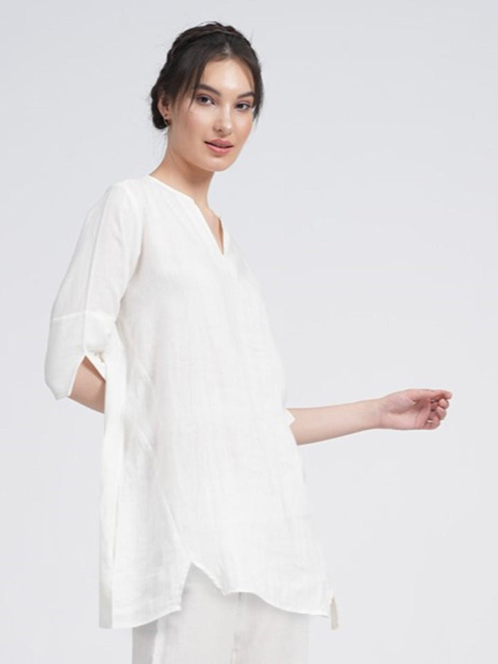 TopsWomen Linen Solid Split V Neck Tunic TopSaltpetre