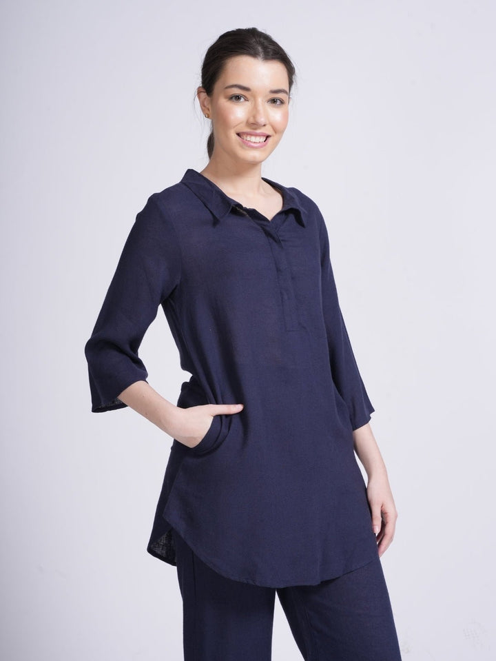 TopsWomen Linen Solid Tunic TopSaltpetre