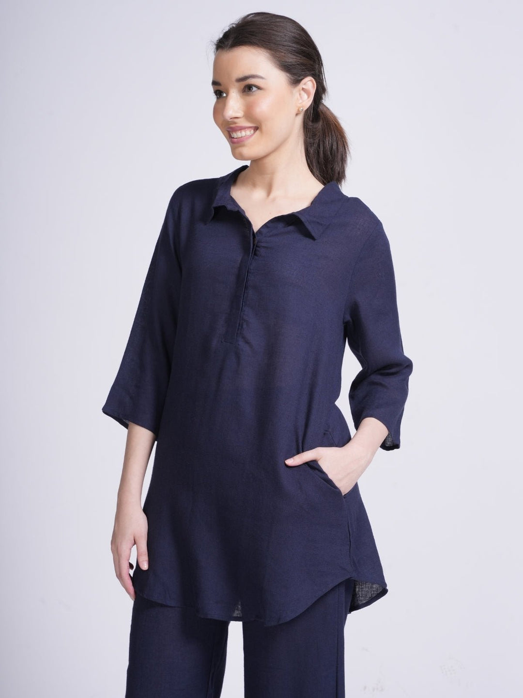 TopsWomen Linen Solid Tunic TopSaltpetre