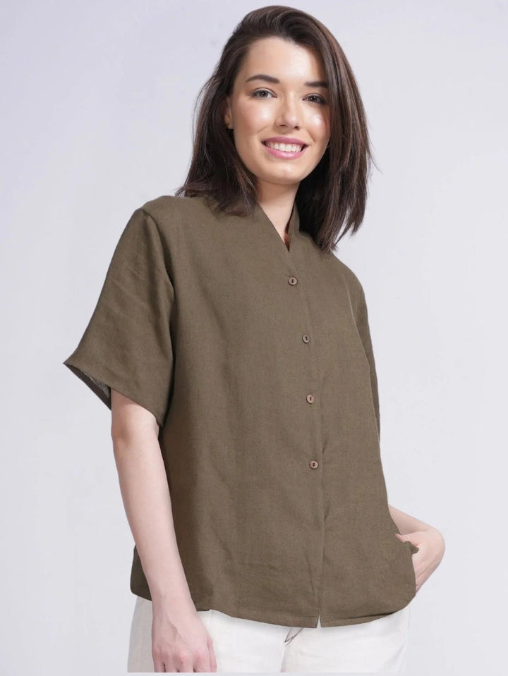 TopsWomen Linen Wrap Collar TopSaltpetre