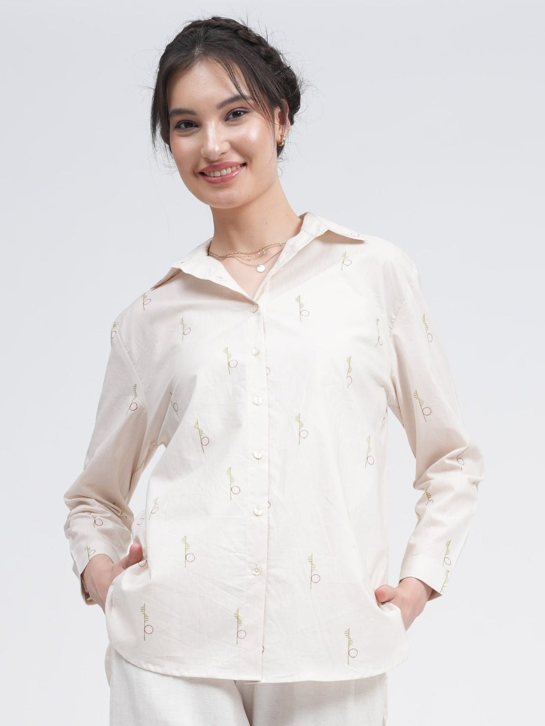 TopsWomen Organic Cotton Full Sleeve Button Down ShirtSaltpetre