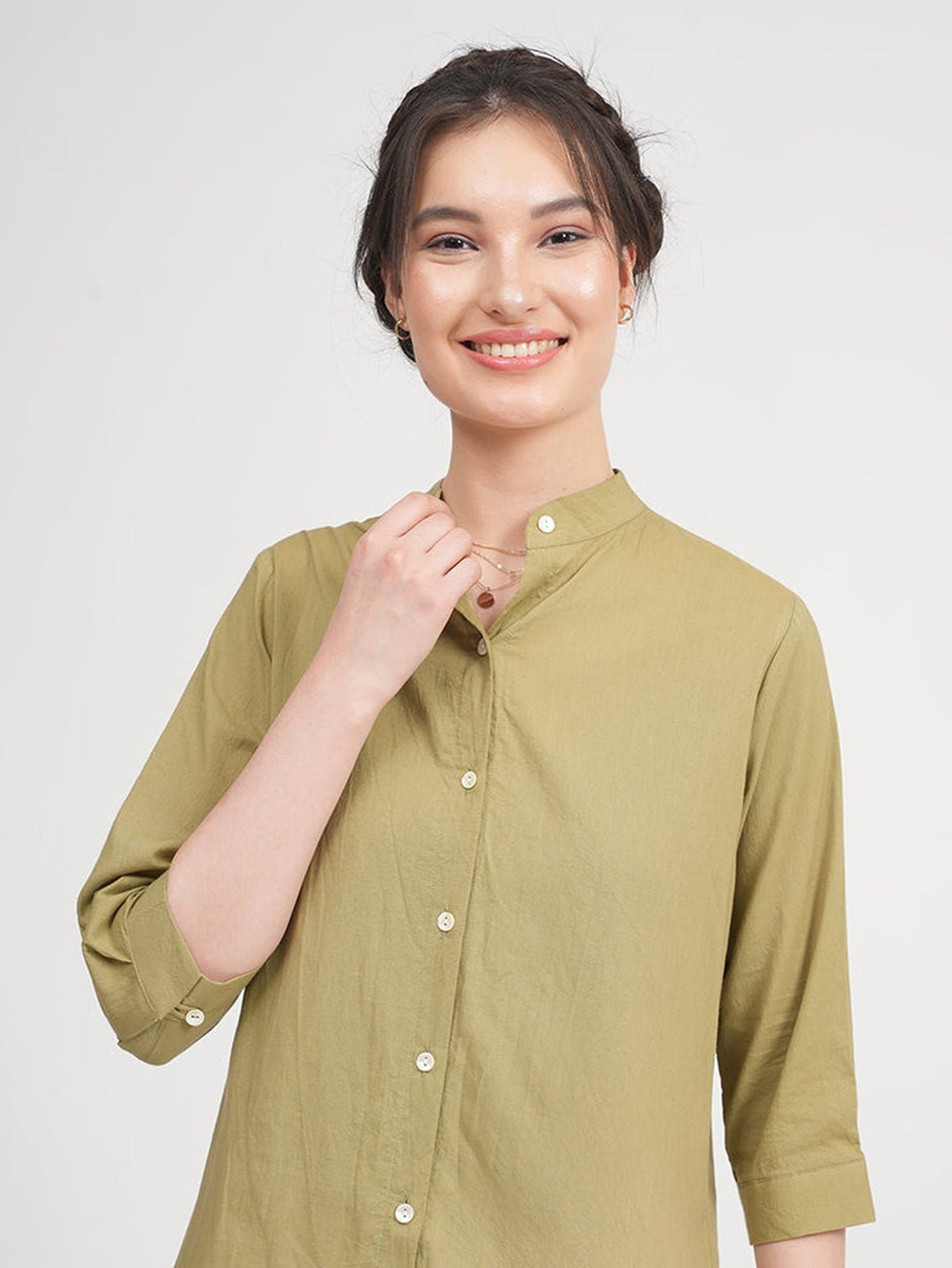 TopsWomen Organic Cotton Half Sleeve Button Down ShirtSaltpetre