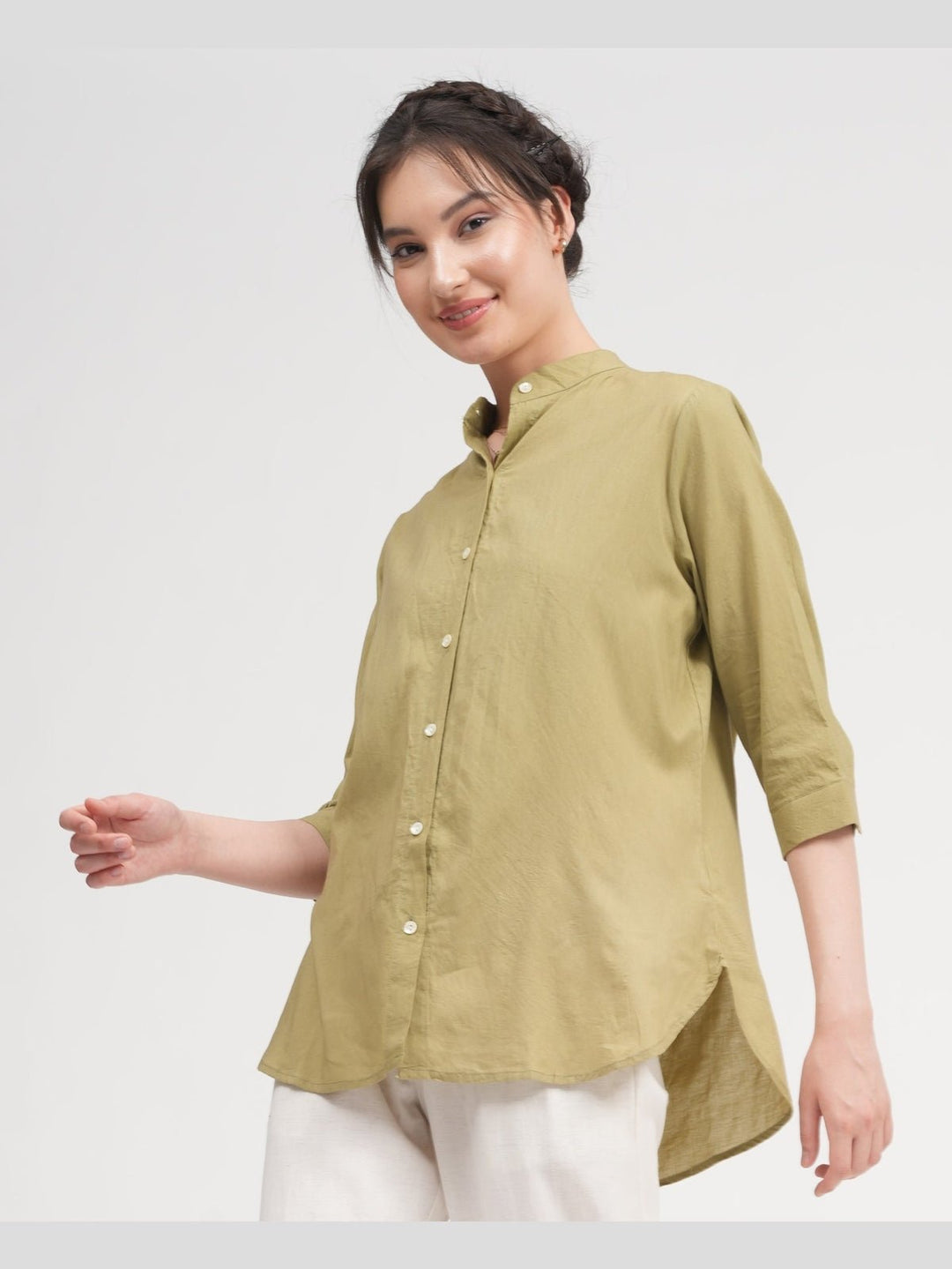 TopsWomen Organic Cotton Half Sleeve Button Down ShirtSaltpetre