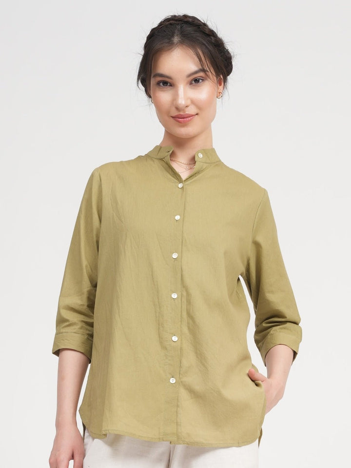 TopsWomen Organic Cotton Half Sleeve Button Down ShirtSaltpetre