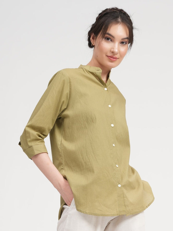 TopsWomen Organic Cotton Half Sleeve Button Down ShirtSaltpetre