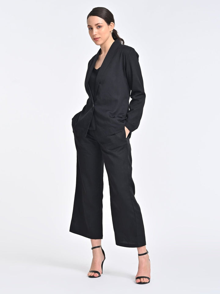 Co - ord SetWomen Solid Black Overlay and Slip Top with Trousers 3 Piece Coords SetSaltpetre