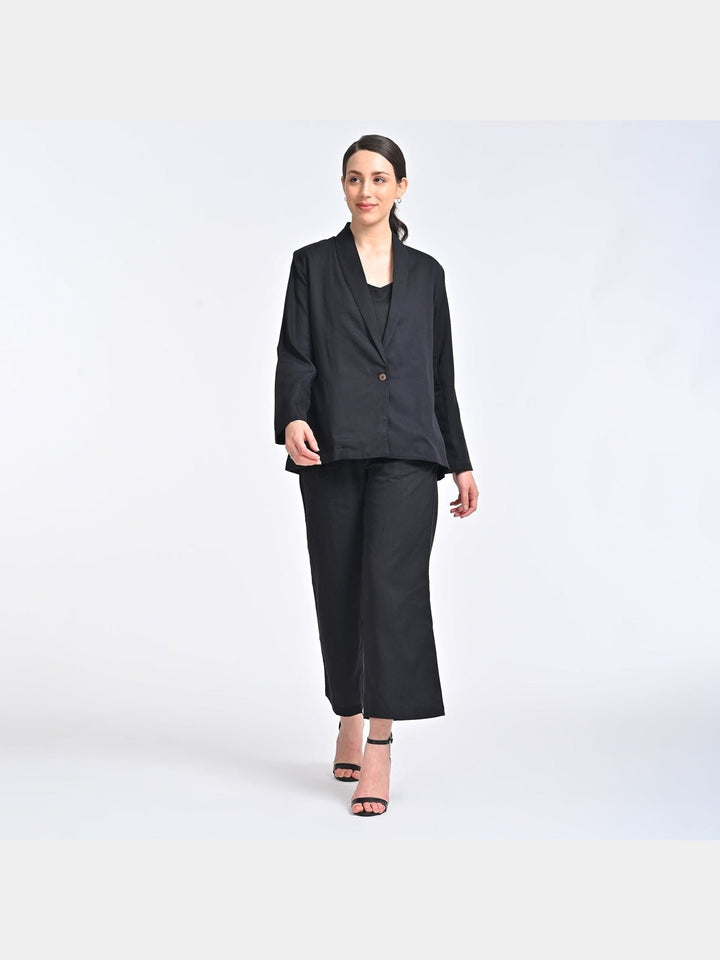 Co - ord SetWomen Solid Black Overlay and Slip Top with Trousers 3 Piece Coords SetSaltpetre