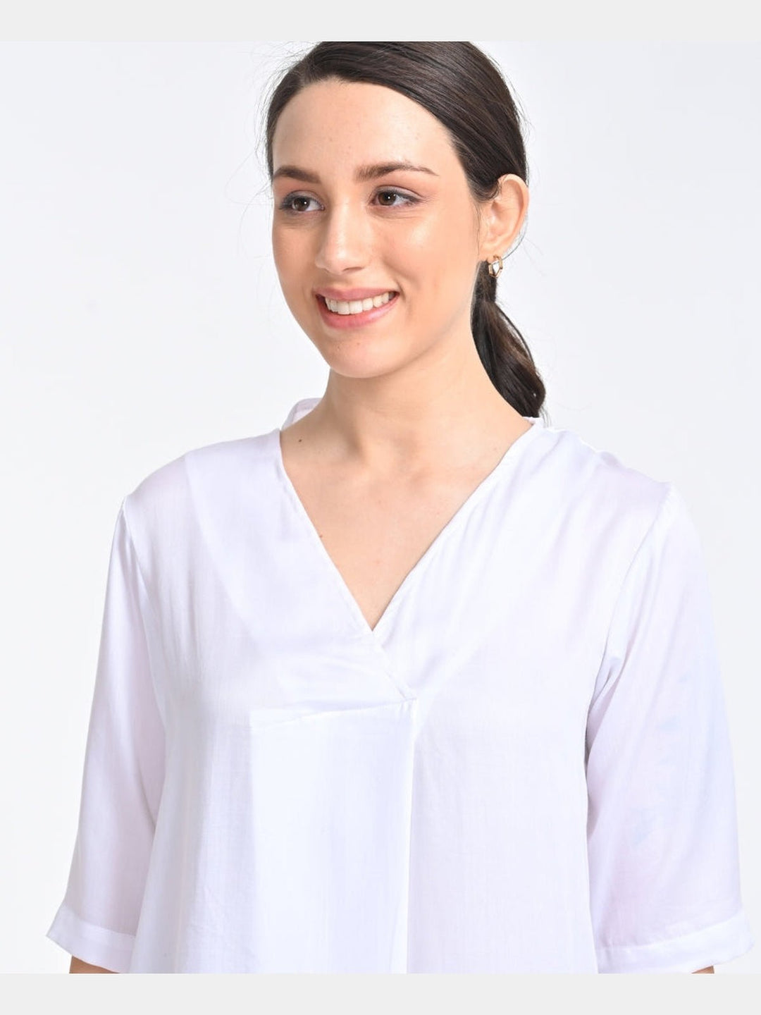 TopsWomen Solid Modal V Neck Front Pleat TopSaltpetre