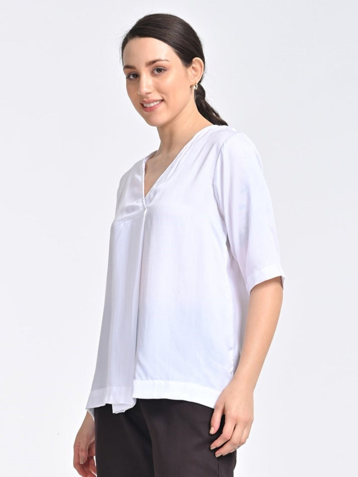 TopsWomen Solid Modal V Neck Front Pleat TopSaltpetre