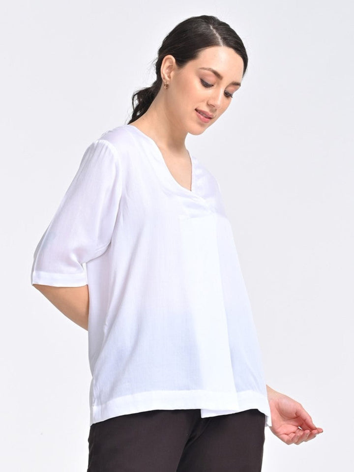 TopsWomen Solid Modal V Neck Front Pleat TopSaltpetre