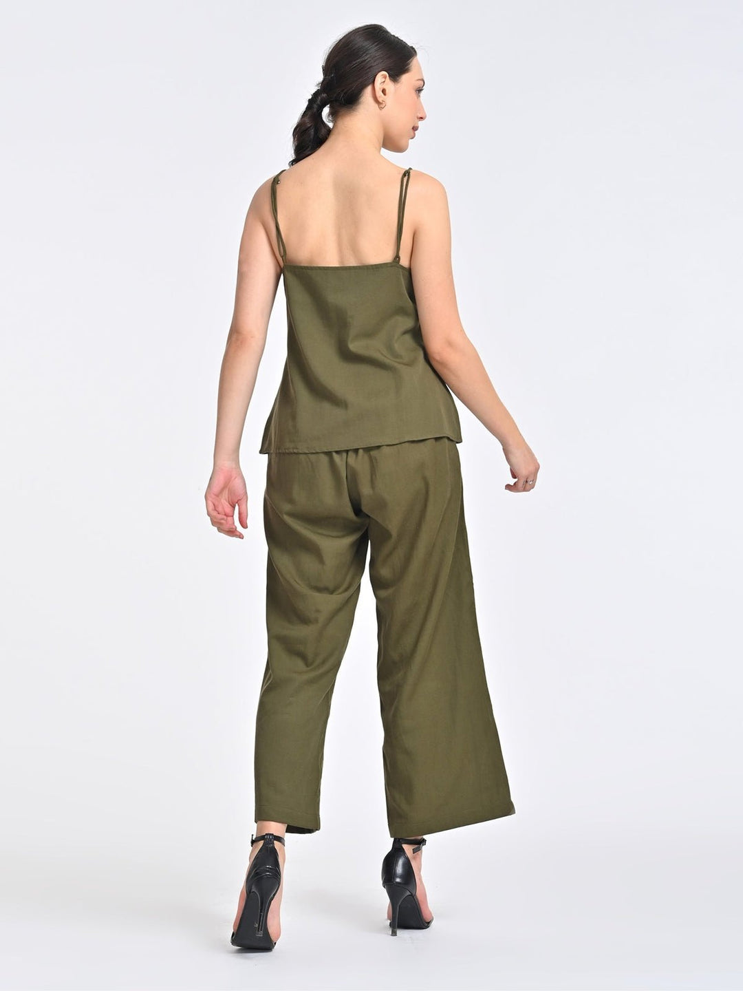 Co - ord SetWomen Solid Tencel Olive Slip with Trousers Coords SetSaltpetre