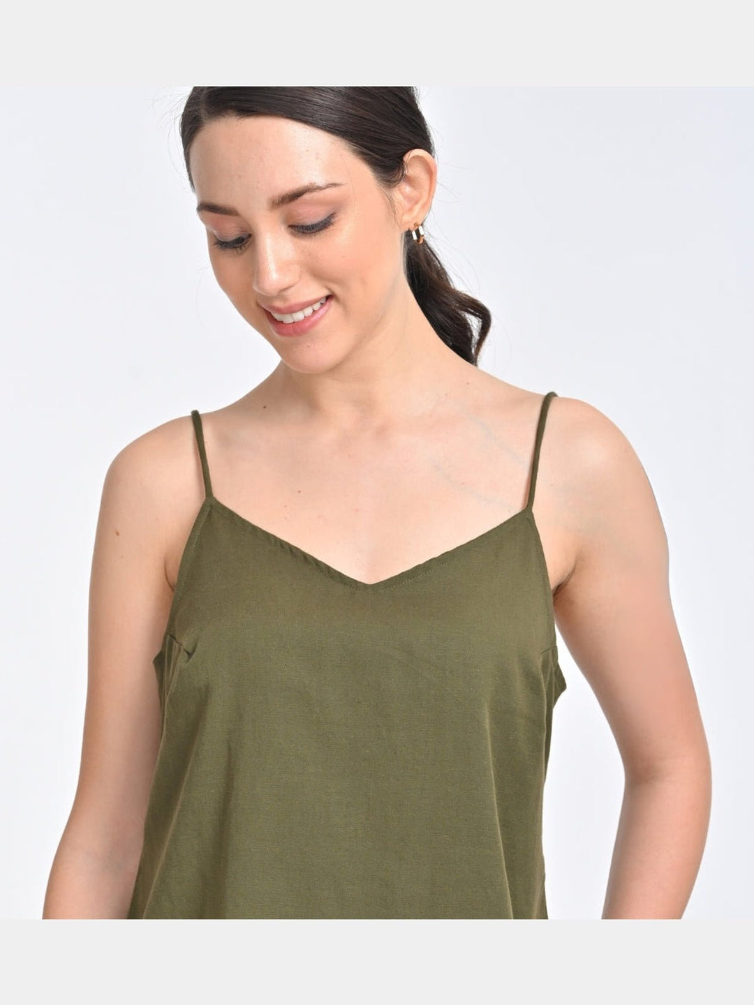 Co - ord SetWomen Solid Tencel Olive Slip with Trousers Coords SetSaltpetre