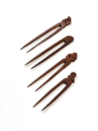 Woodcut Hair Pins Set of 4 - Hand Carved Wood