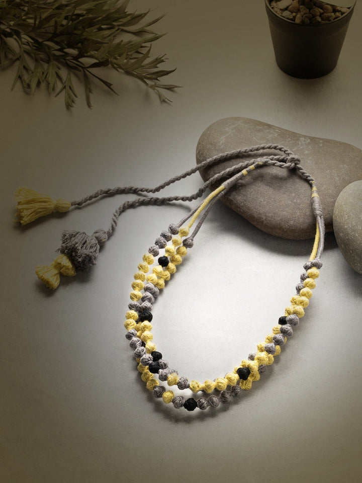 NecklaceYellow & Grey Patwa Thread Bead Necklace with Tassel ClosureKaladoraFlourish Planet