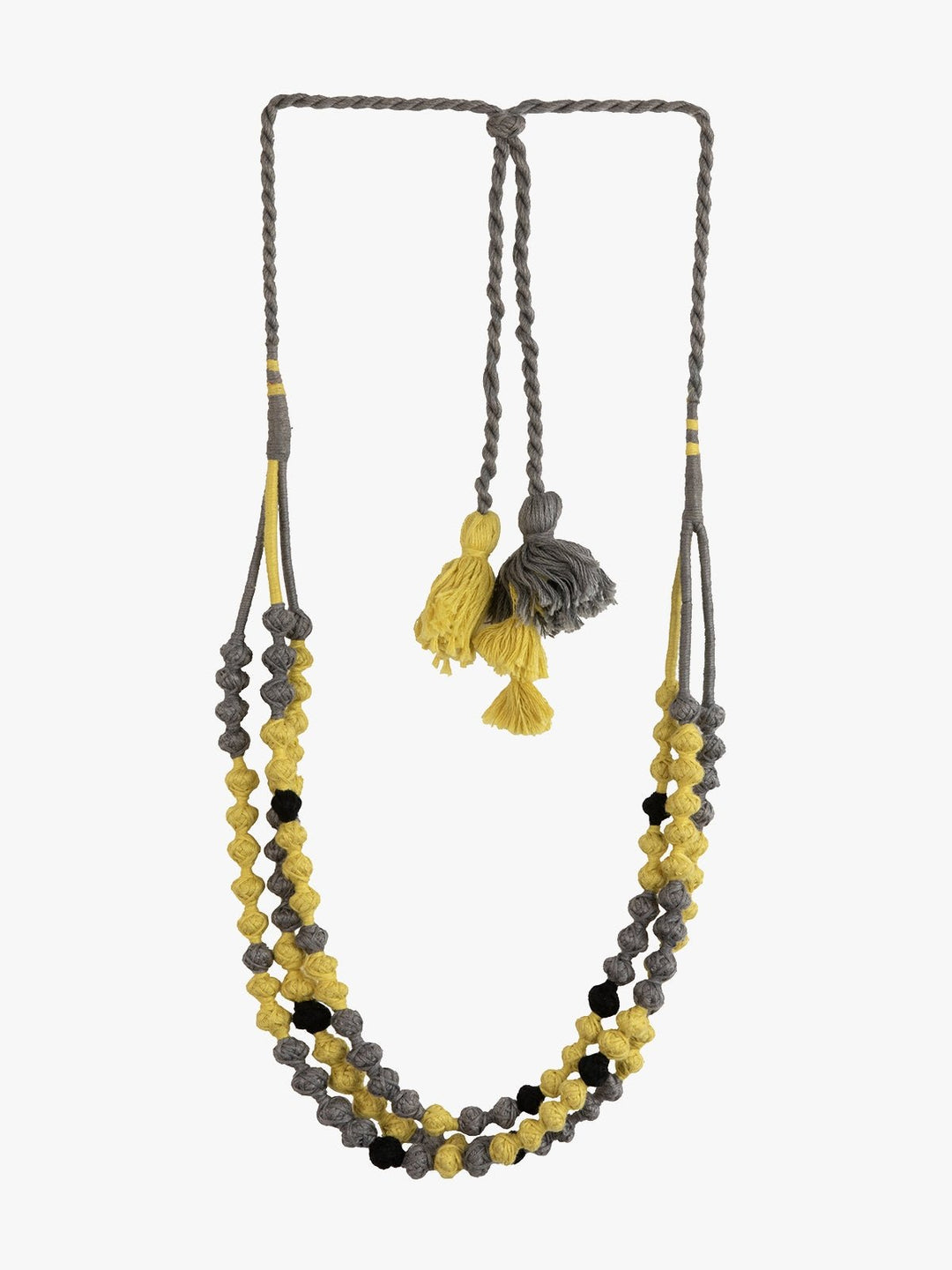 NecklaceYellow & Grey Patwa Thread Bead Necklace with Tassel ClosureKaladoraFlourish Planet