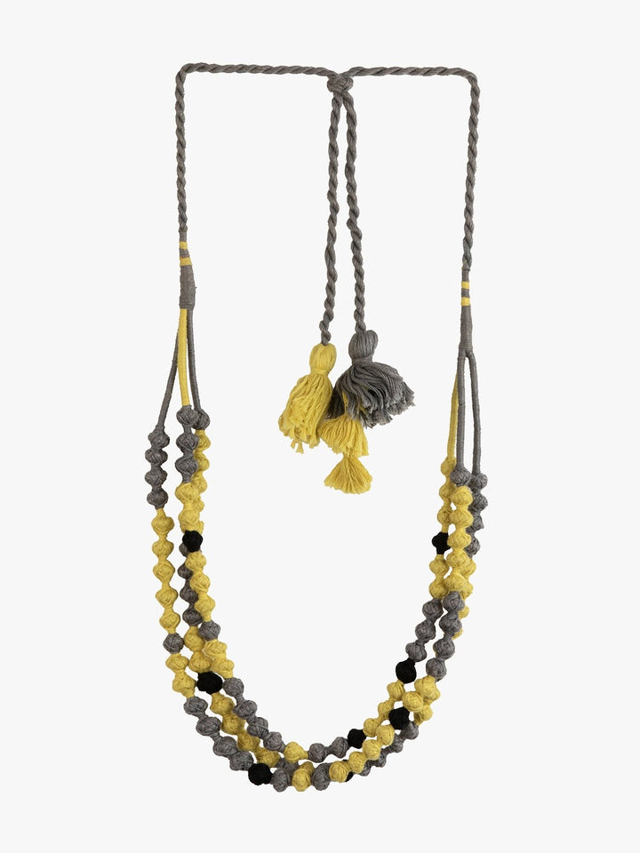 NecklaceYellow & Grey Patwa Thread Bead Necklace with Tassel ClosureKaladoraFlourish Planet