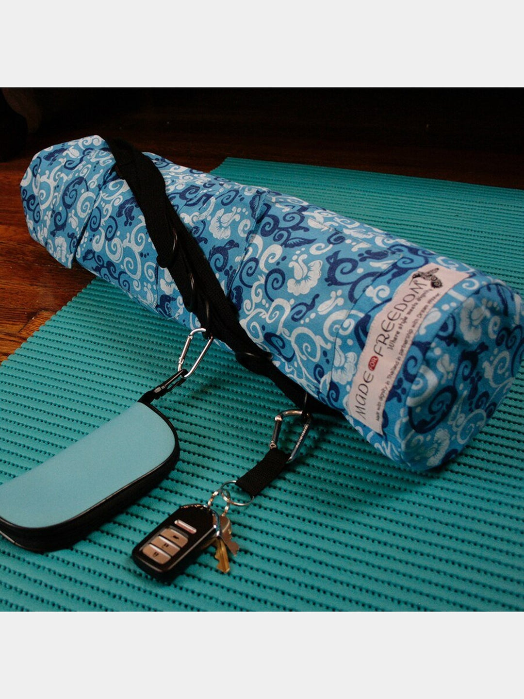 BagsYoga Mat Bag in Blue Floral Scroll PrintMade for Freedom