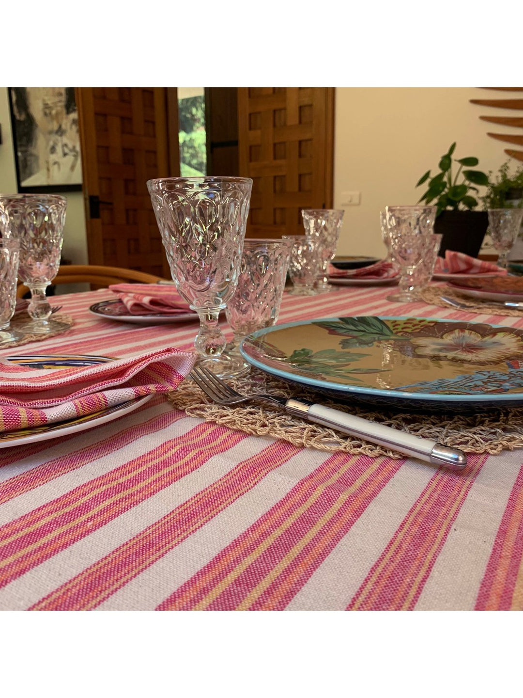 Bath LinenAndana Striped Tablecloth Set - MagentaHilana Upcycled Cotton