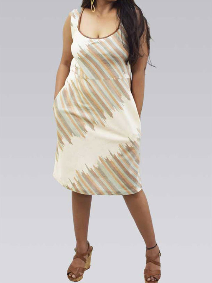 DressesAndhra Ikat Dress Cream and BrownSonica Sarna