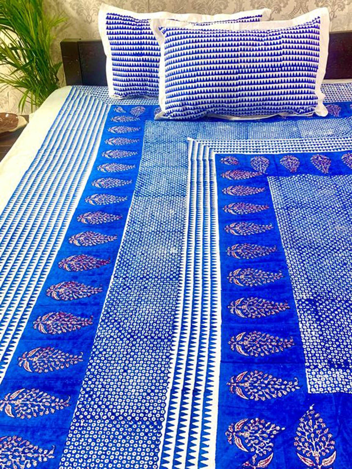 Bed and LivingBlue Petal Hand block Printed BedsheetAlankaran Designs