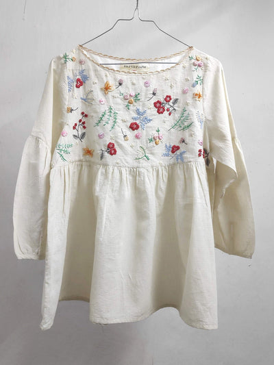 TopsBosonto Hand Embroidered Cotton Tunic Natural WhiteEarth Route