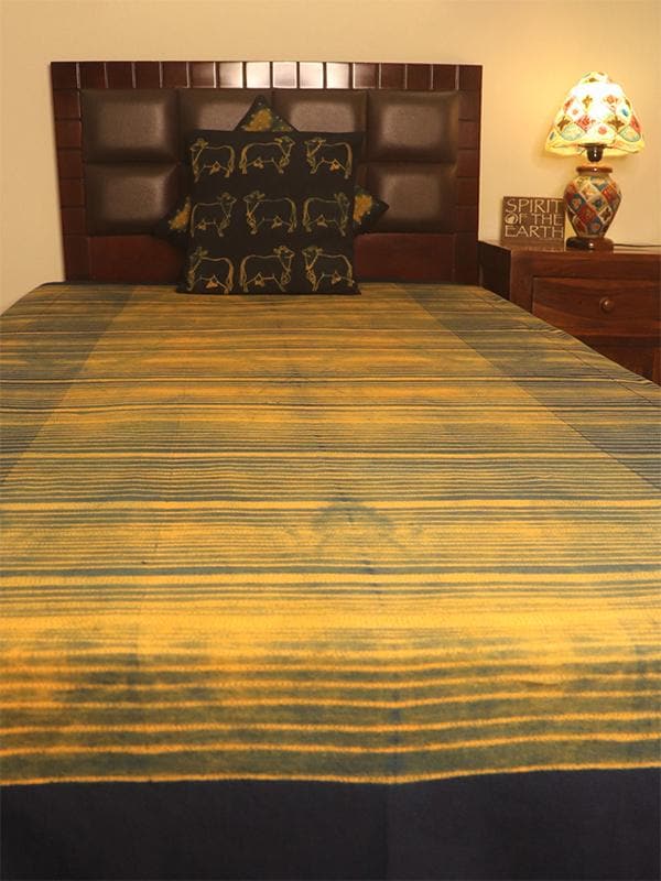 Bed and LivingCotton Shibori Bed Cover Irregular Lines Indigo and YellowMura Collective