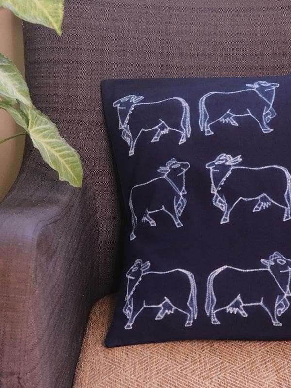 Bed and LivingCow Pattern Shibori Cushion Cover IndigoMura Collective