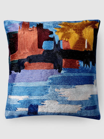 Bed and LivingDal Lake Musings Hand Embroidered Cushion Cover BlueZaina