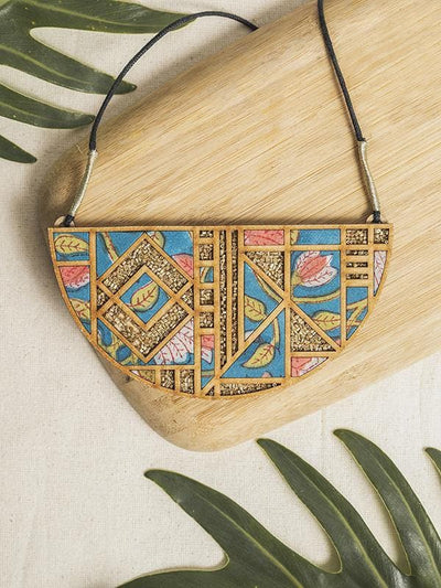 JewelryHandblock Printed Fabric and Compressed Wood Frame Maze Necklace MulticolorWhe