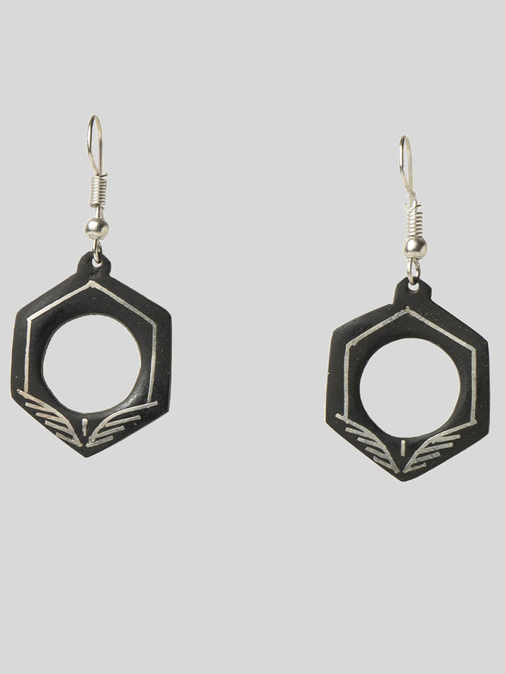 JewelryHandmade Bidri Pure Silver Inlay Geometric DanglerWhe