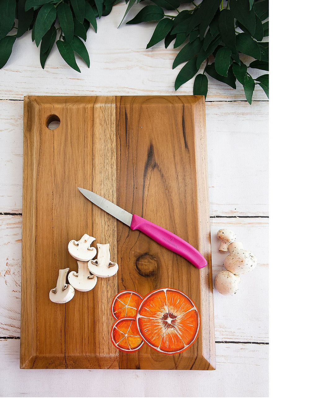 Table & DiningHandpainted Tangerines Teakwood Platter Chopping Board BrownDeco TalkFlourish Planet