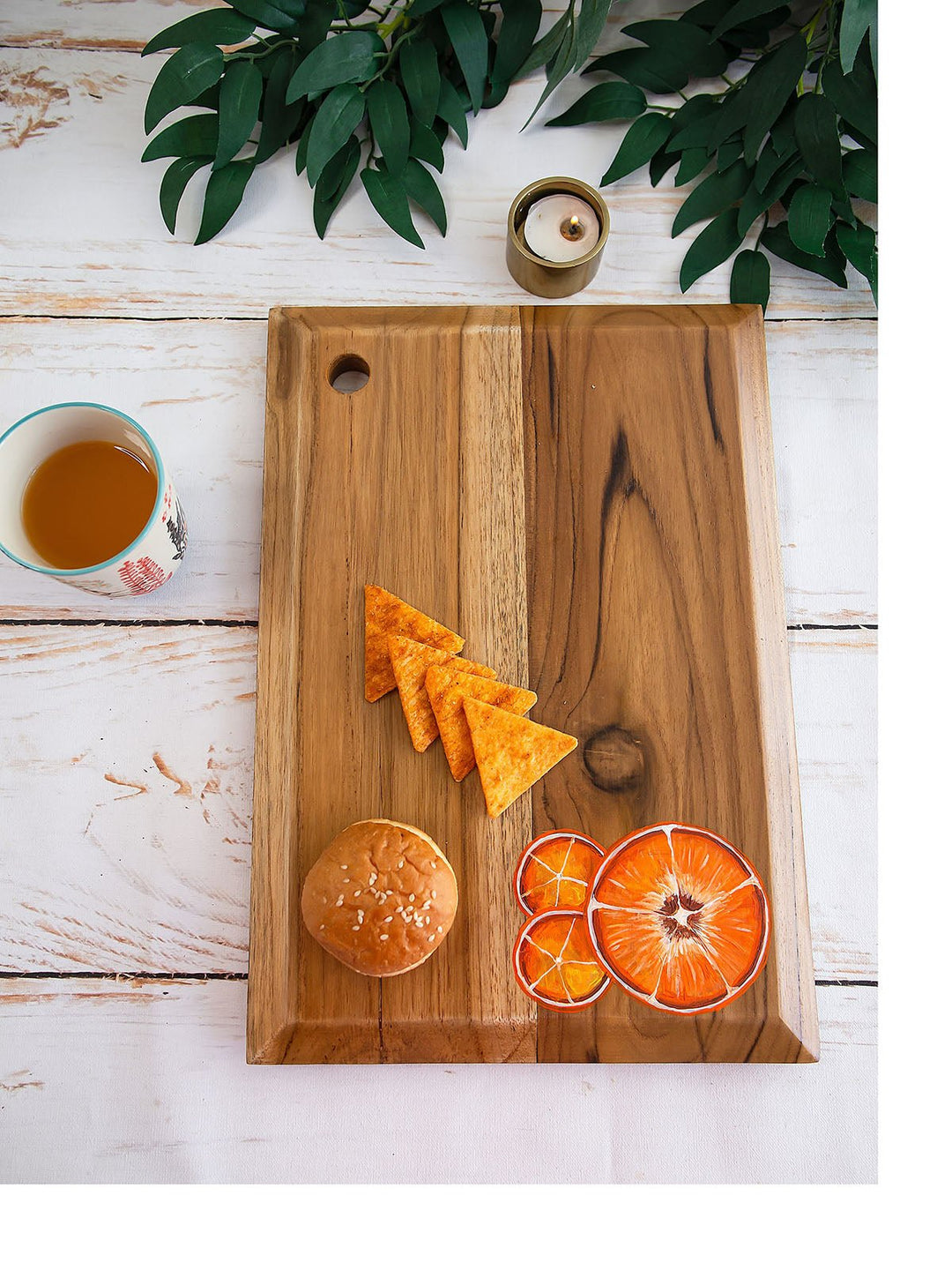 Table & DiningHandpainted Tangerines Teakwood Platter Chopping Board BrownDeco TalkFlourish Planet