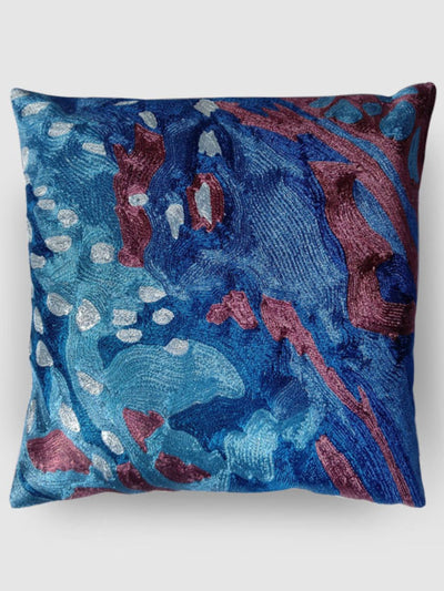 Bed and LivingKingfisher Hand Embroidered Chainstitch Cushion Cover BlueZaina