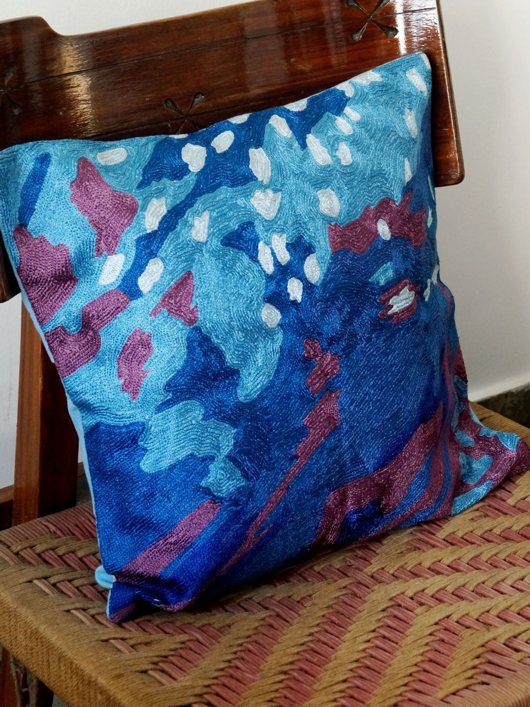 Bed and LivingKingfisher Hand Embroidered Chainstitch Cushion Cover BlueZaina