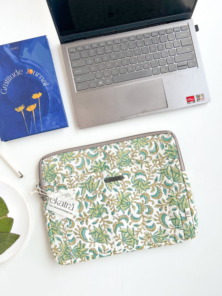 Stationery and OfficeLaptop Sleeve Green Floral MotifEkatra