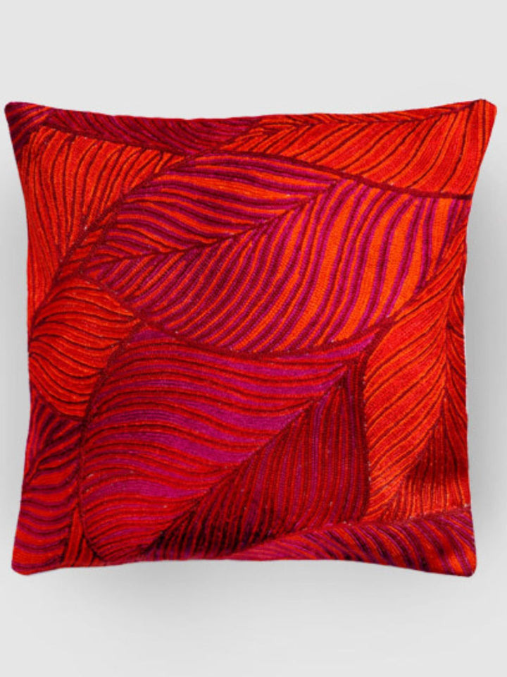 Bed and LivingLeaves Chainstitch Embroidered Cushion CoverZaina