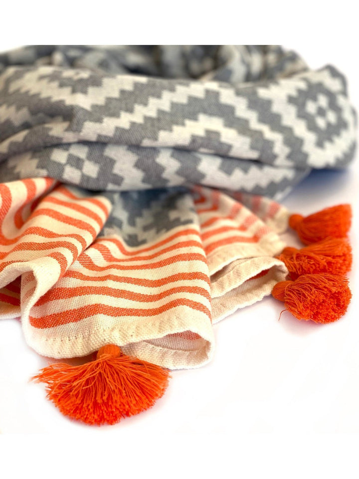 Bath LinenMerida Gray - Orange Turkish Towel / BlanketHilana Upcycled Cotton