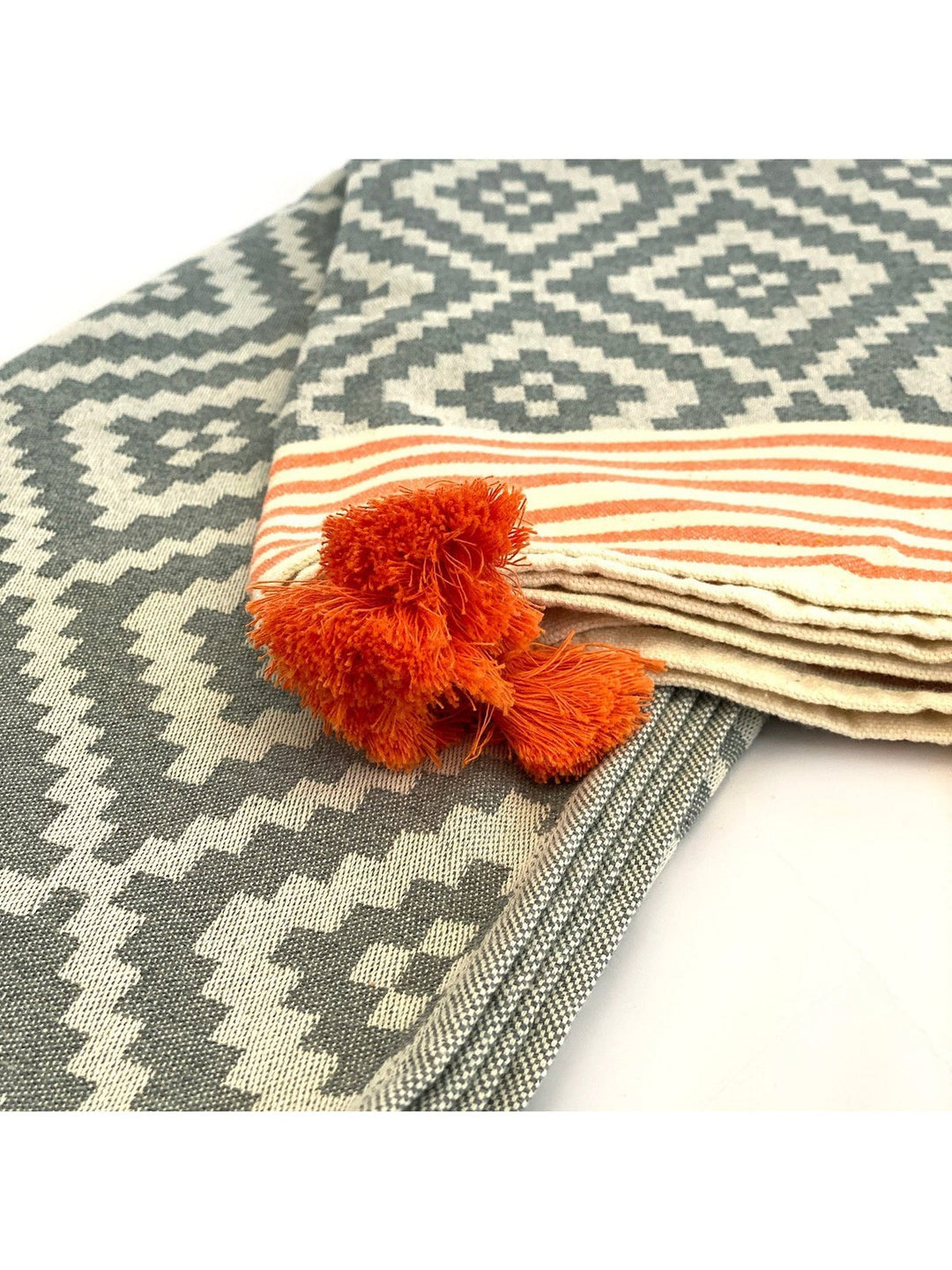 Bath LinenMerida Gray - Orange Turkish Towel / BlanketHilana Upcycled Cotton