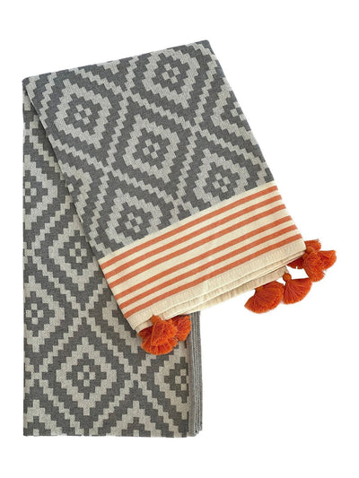 Bath LinenMerida Gray - Orange Turkish Towel / BlanketHilana Upcycled Cotton