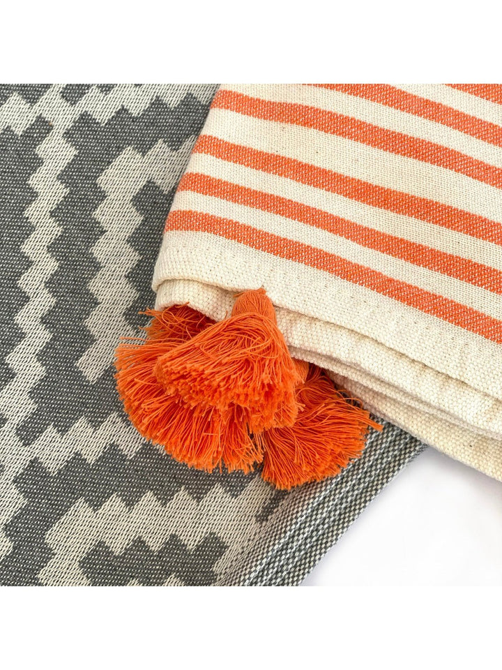 Bath LinenMerida Gray - Orange Turkish Towel / BlanketHilana Upcycled Cotton